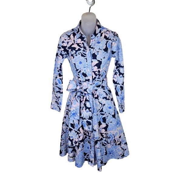 Lilly Pulitzer Mira Stretch Midi Shirt Dress Bright Navy Amore Please XXS 00 - Picture 3 of 16